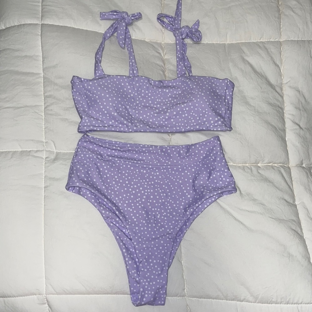 Purple SHEIN polkadot high waisted swim suit